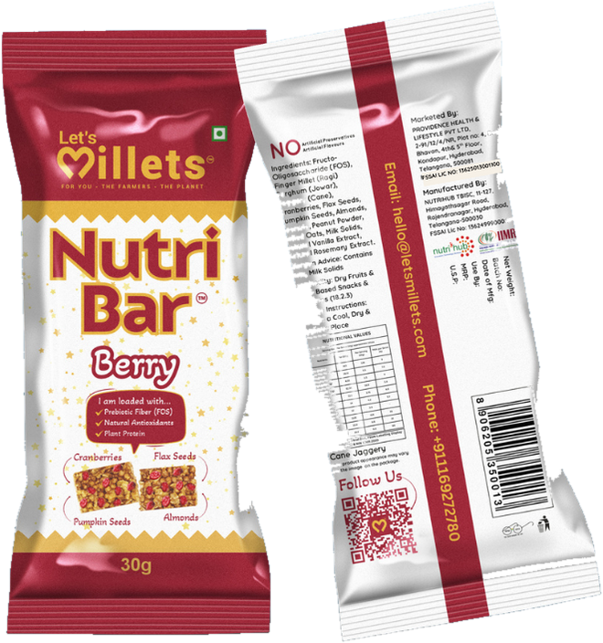 Nutri Bar Berry 30g pack front and back