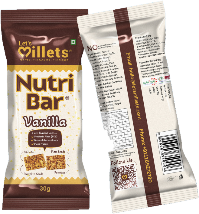 Nutri Bar Vanilla 30g pack front and back