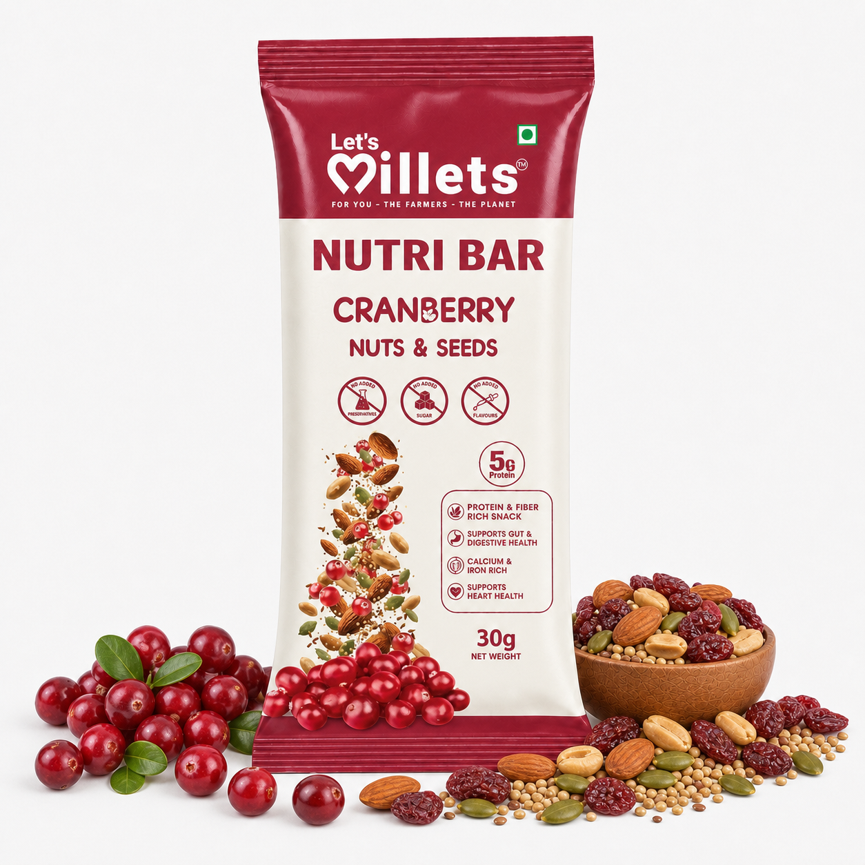 Nutri Bar – Berry | Healthy Millet, Cranberries, Seeds & Nuts | Pack of 10