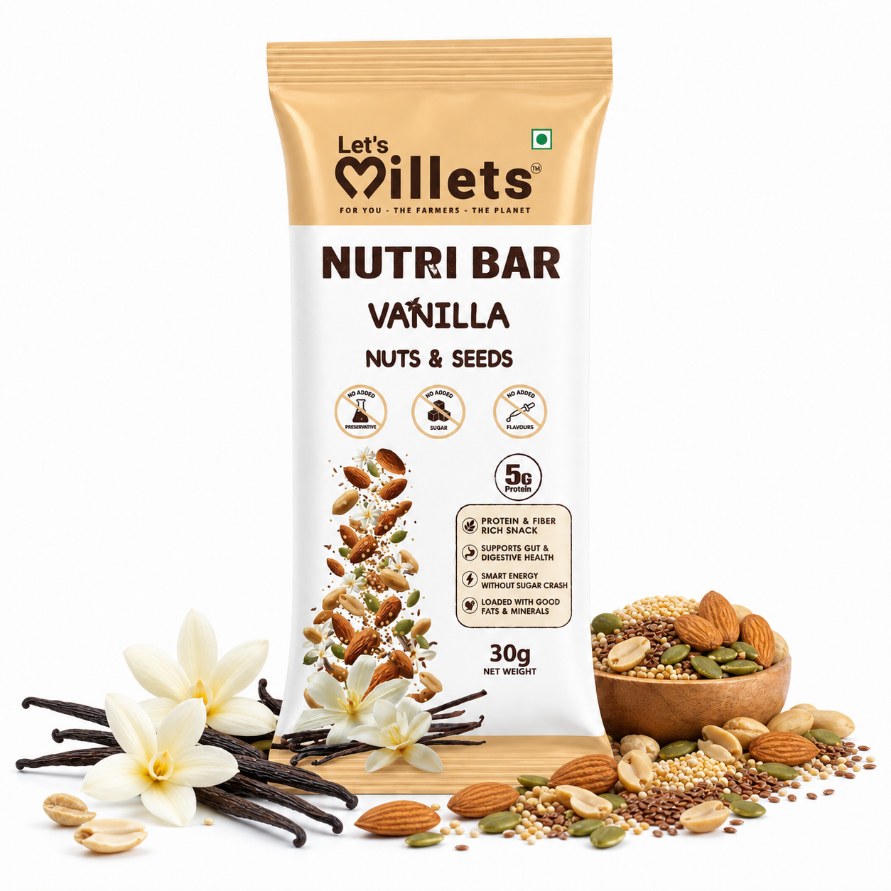 Nutri Bar – Vanilla | Healthy Millet, Seeds & Nuts | Pack of 10
